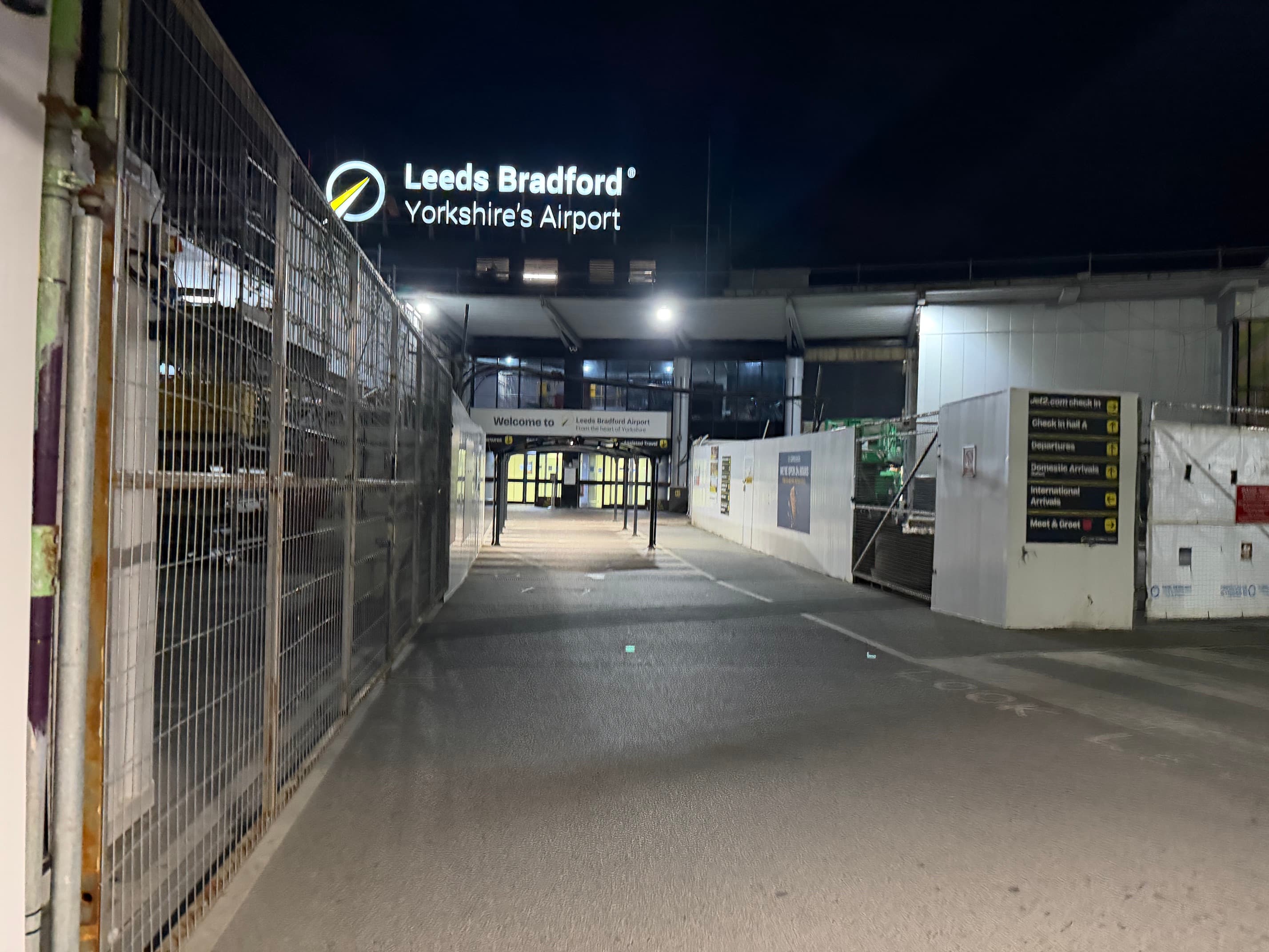 Approach to the main terminal at Leeds Bradford Airport from near the bus stands
